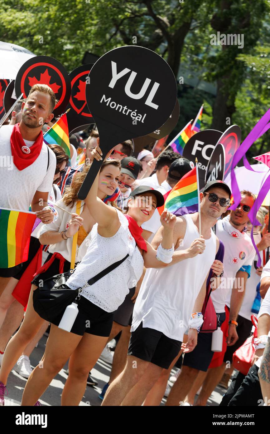 Air Canada employees participate in the Montreal Pride Parade,Quebec,Canada Stock Photo