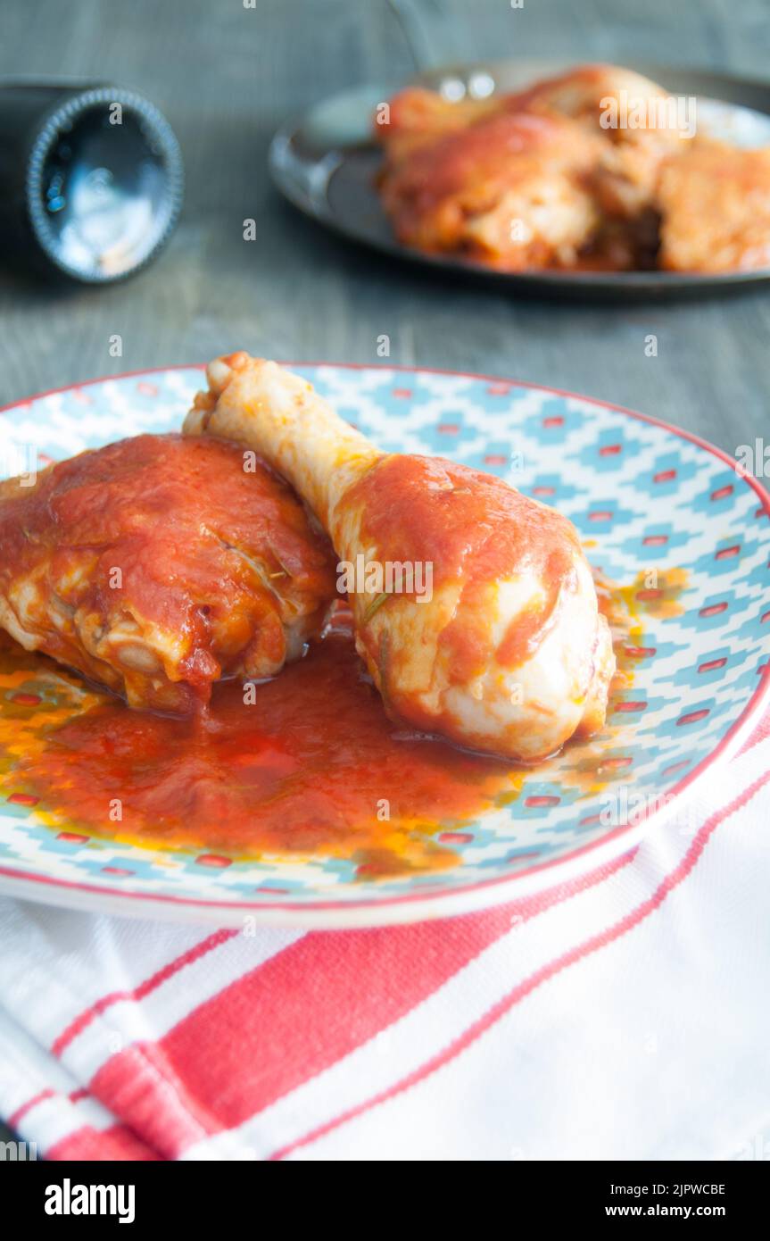 Fantastic pan-fried chicken with tomato Stock Photo