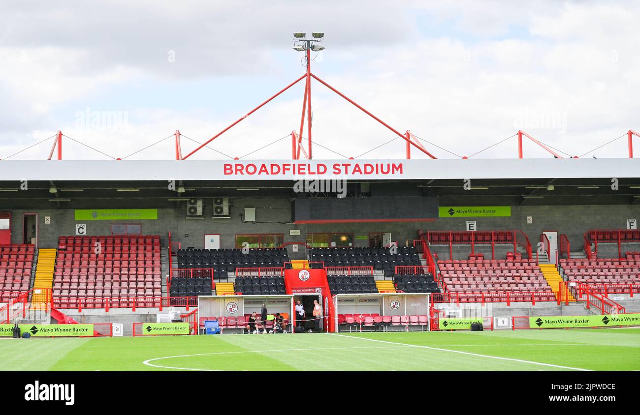 The Broadfield stadium before the EFL League Two match between Crawley Town and AFC Wimbledon at the Broadfield Stadium  , Crawley ,  UK - 20th August 2022 Editorial use only. No merchandising. For Football images FA and Premier League restrictions apply inc. no internet/mobile usage without FAPL license - for details contact Football Dataco Stock Photo