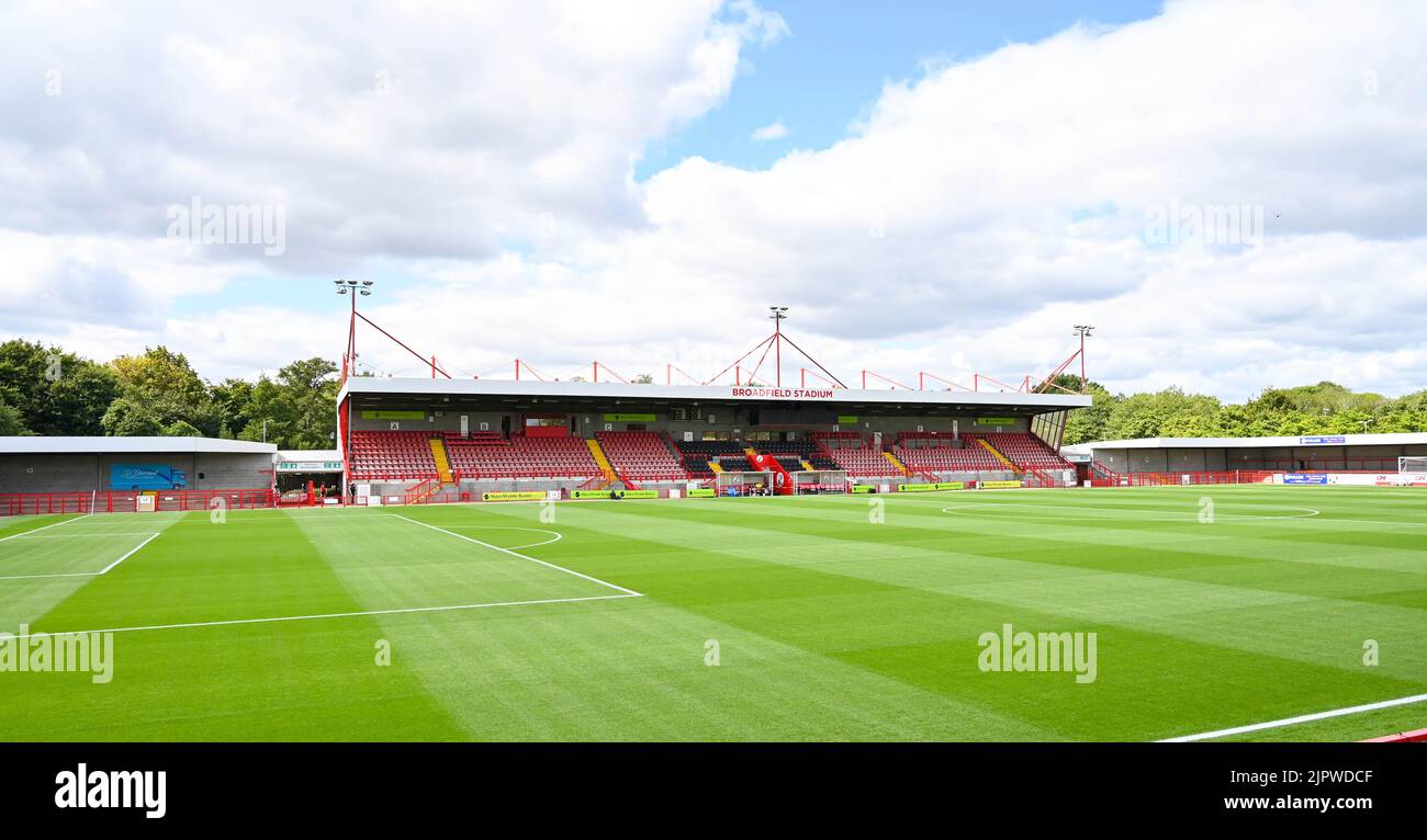 The Broadfield stadium before the EFL League Two match between Crawley Town and AFC Wimbledon at the Broadfield Stadium  , Crawley ,  UK - 20th August 2022 Editorial use only. No merchandising. For Football images FA and Premier League restrictions apply inc. no internet/mobile usage without FAPL license - for details contact Football Dataco Stock Photo