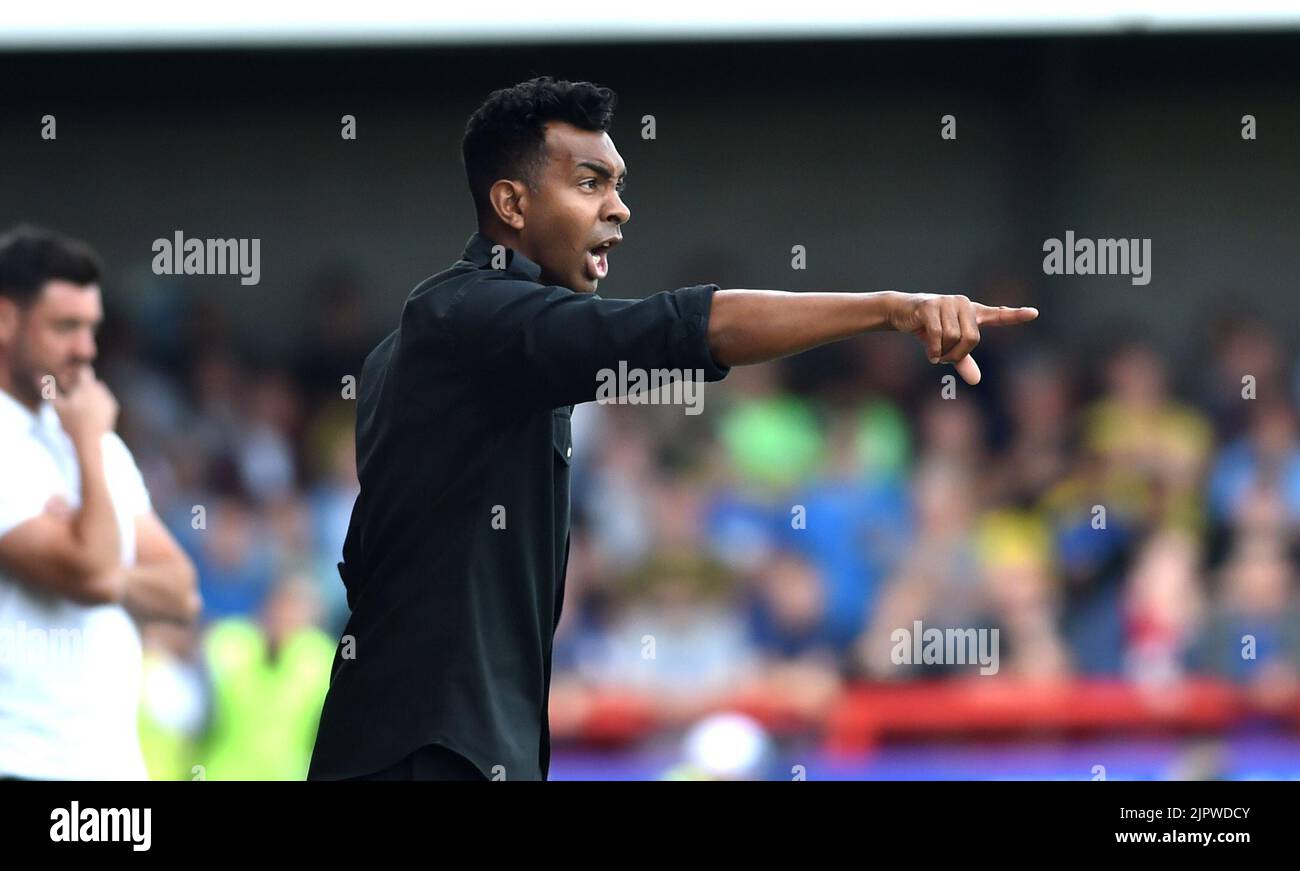 Crawley manager Kevin Betsy during the EFL League Two match between Crawley Town and AFC Wimbledon at the Broadfield Stadium  , Crawley ,  UK - 20th August 2022 Editorial use only. No merchandising. For Football images FA and Premier League restrictions apply inc. no internet/mobile usage without FAPL license - for details contact Football Dataco Stock Photo