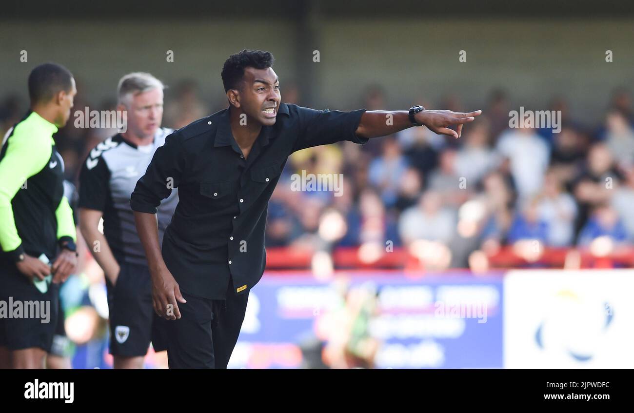 Crawley manager Kevin Betsy during the EFL League Two match between Crawley Town and AFC Wimbledon at the Broadfield Stadium  , Crawley ,  UK - 20th August 2022 Editorial use only. No merchandising. For Football images FA and Premier League restrictions apply inc. no internet/mobile usage without FAPL license - for details contact Football Dataco Stock Photo