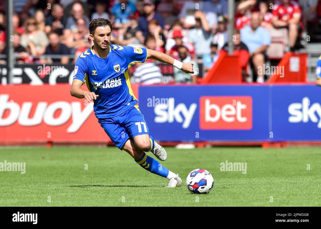 Ethan Chislett of AFC Wimbledon during the EFL League Two match between Crawley Town and AFC Wimbledon at the Broadfield Stadium  , Crawley ,  UK - 20th August 2022 Editorial use only. No merchandising. For Football images FA and Premier League restrictions apply inc. no internet/mobile usage without FAPL license - for details contact Football Dataco Stock Photo