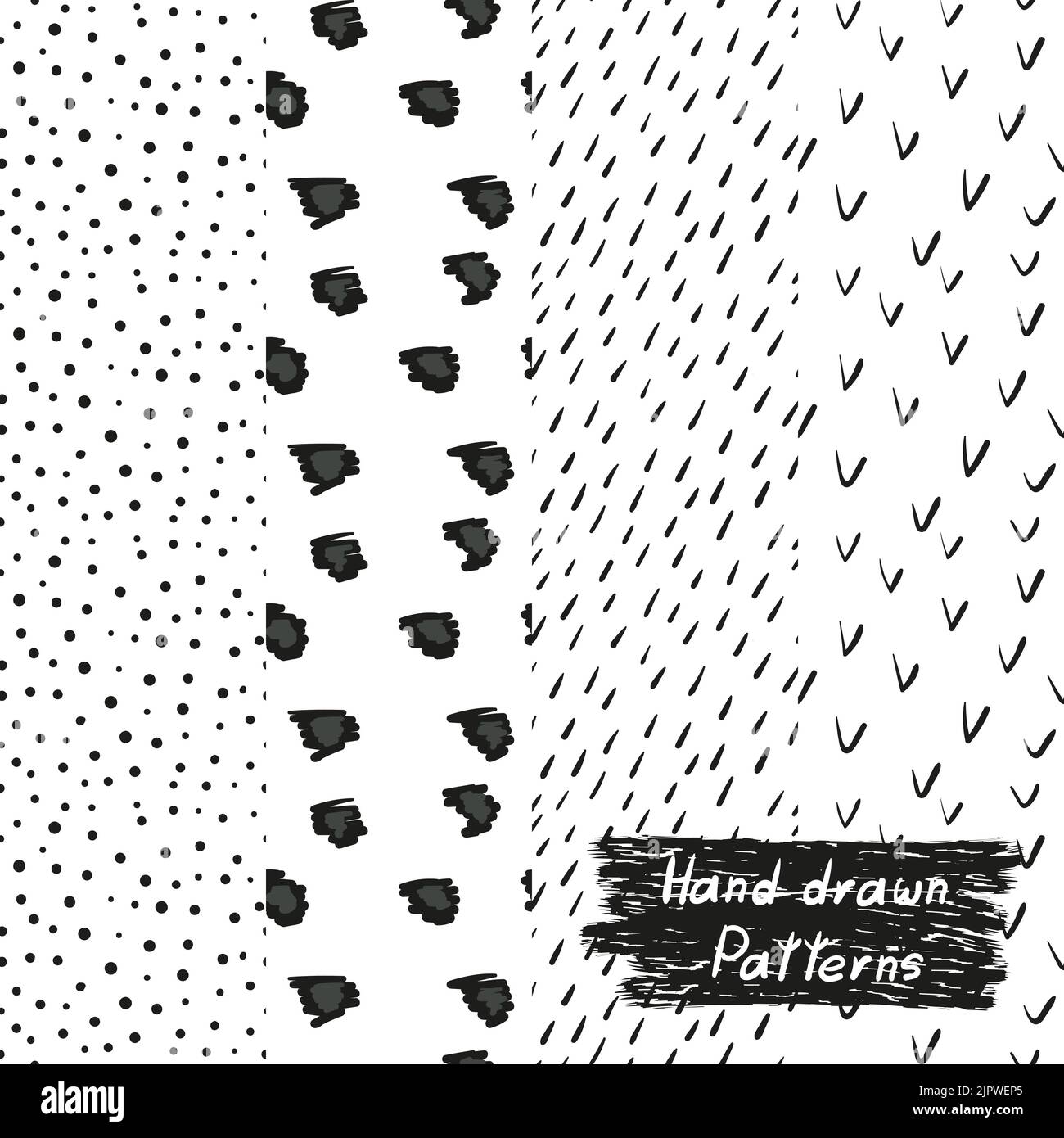 Set of hand drawn seamless patterns in black and white. Collection of ...