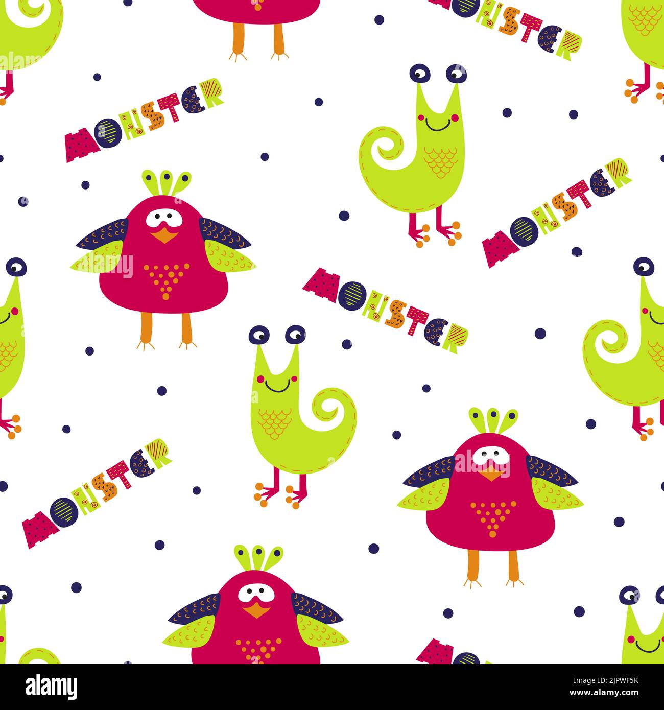 Cute monsters seamless pattern. Colorful vector background with cartoon ...