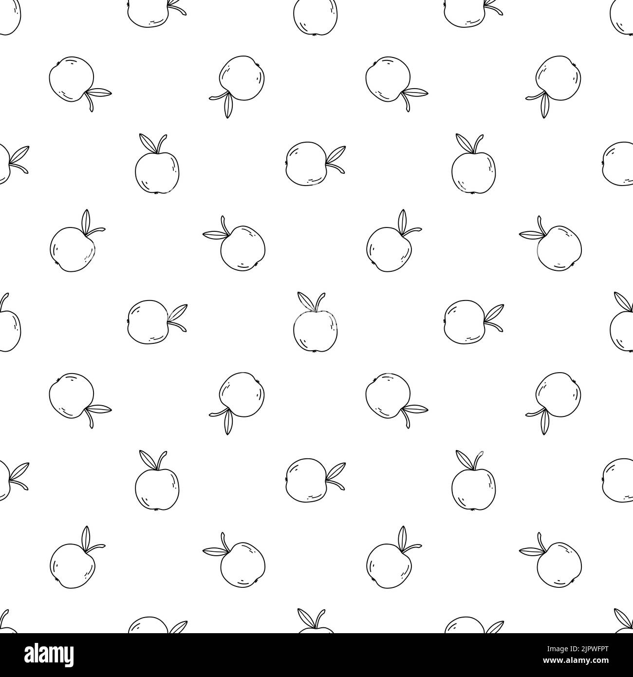 Seamless pattern with doodle apples. Sketch vector black illustration on white. Simple fruit background for print, web and textile design, card Stock Vector
