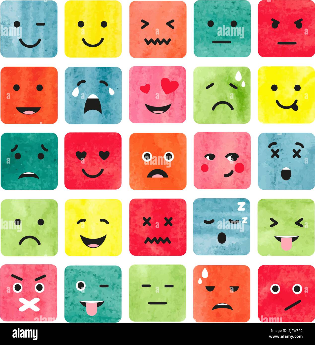 Watercolor colorful emoticons set. Collection of emoji. Vector ...