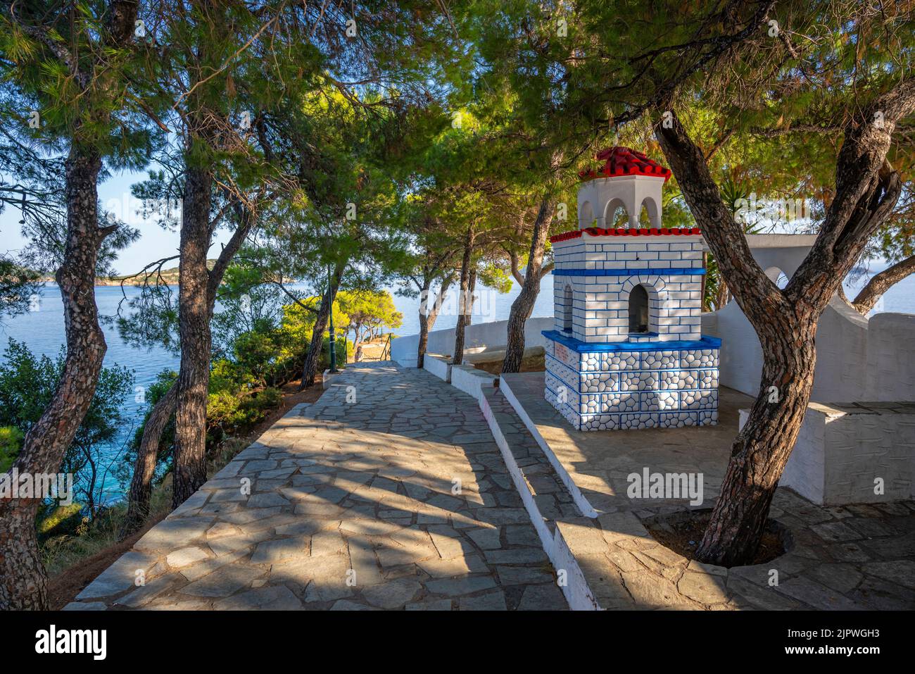 View of shrine in Skiathos Town, Skiathos Island, Sporades Islands, Greek Islands, Greece, Europe Stock Photo