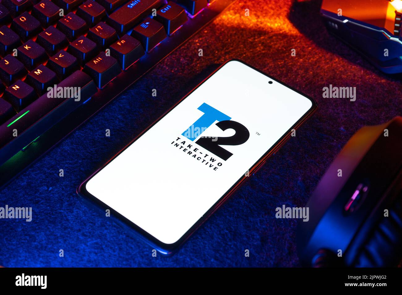 West Bangal, India - April 20, 2022 : Take Two Interactive on phone screen stock image. Stock Photo