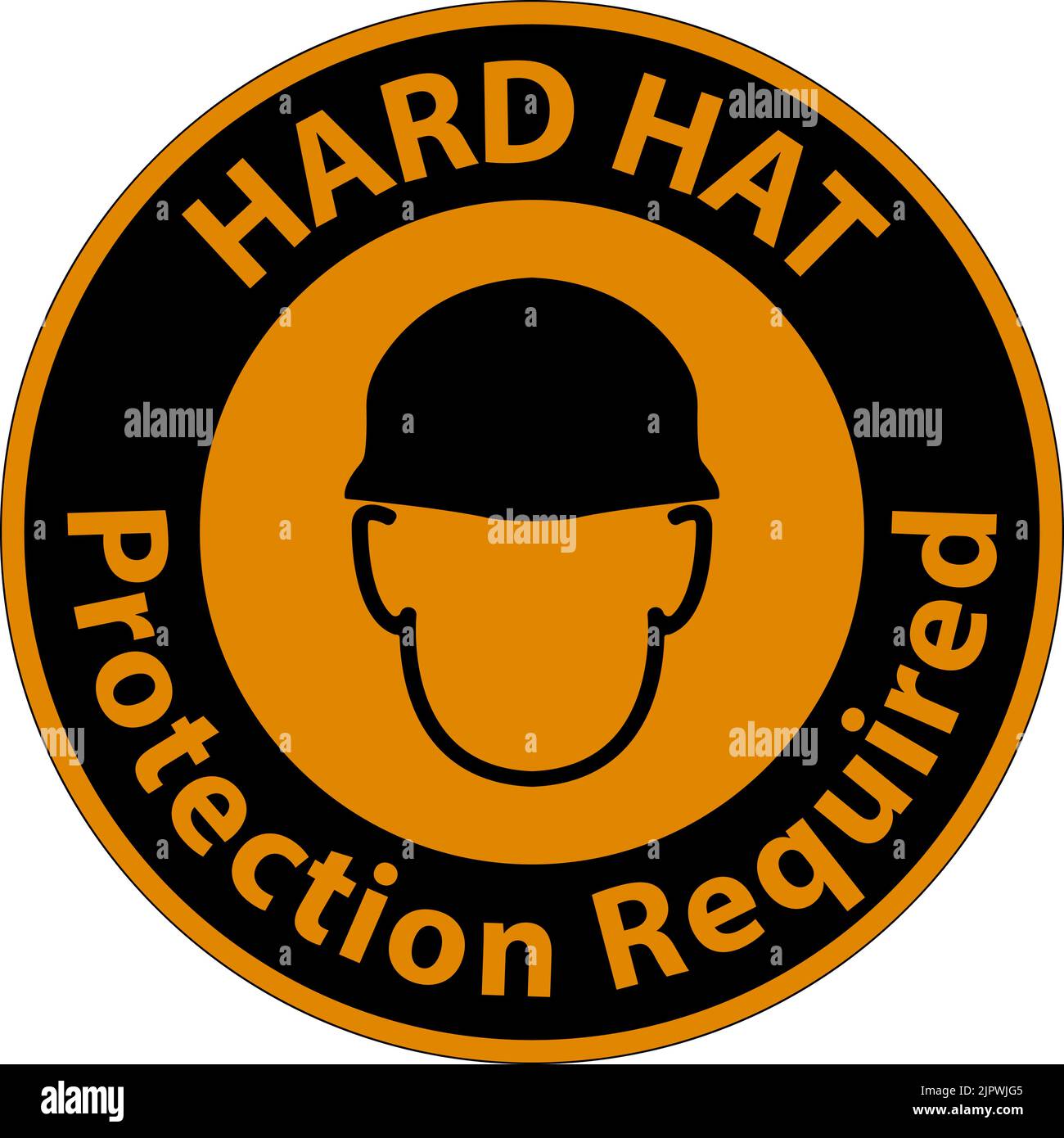 Warning Hard Hat Protection Required Sign On White Background Stock