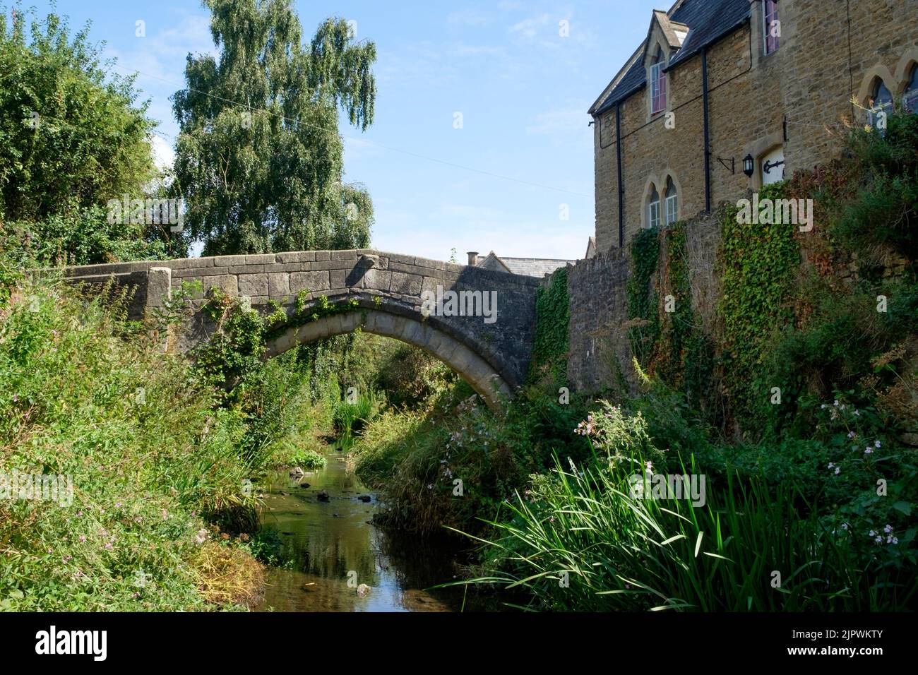 Around Bruton, a popular small town in Somerset, UK. Bridge over the River Brue Stock Photo