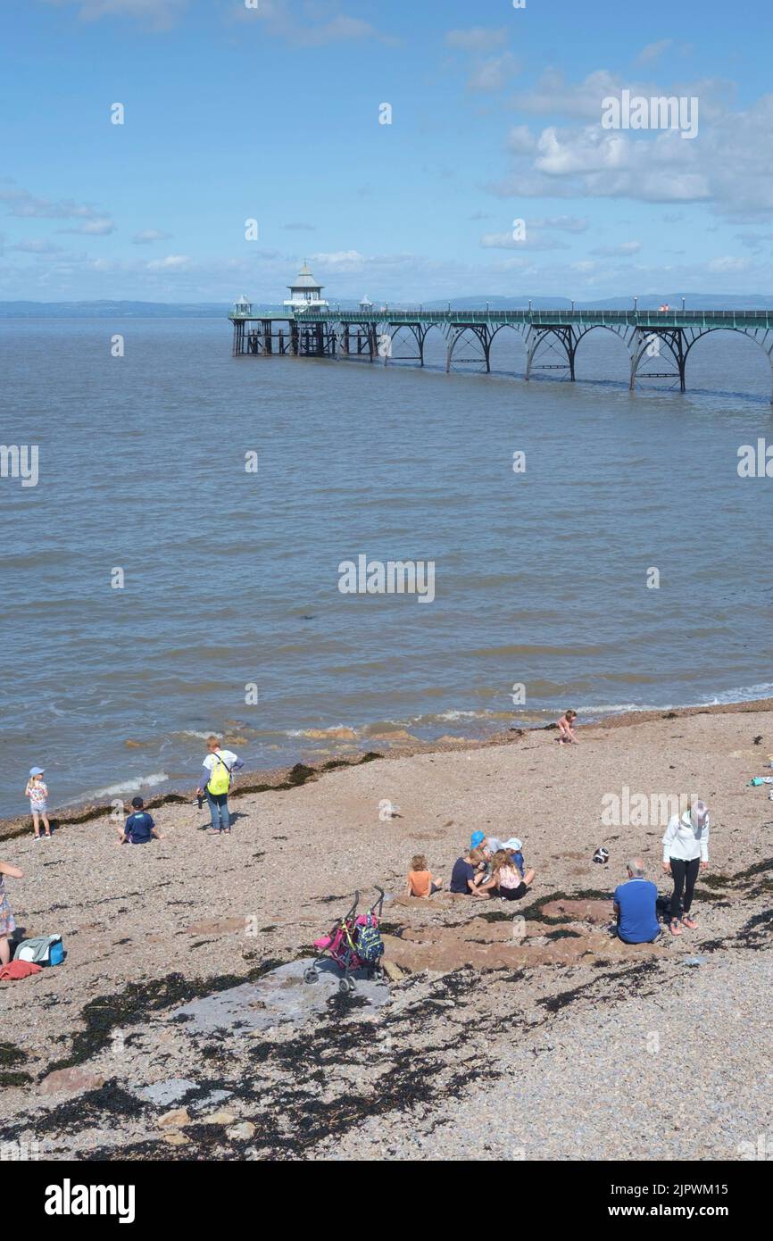 Clevedon beach, on the Noth somerset Coast UK. Beach and clevedon Pier Stock Photo