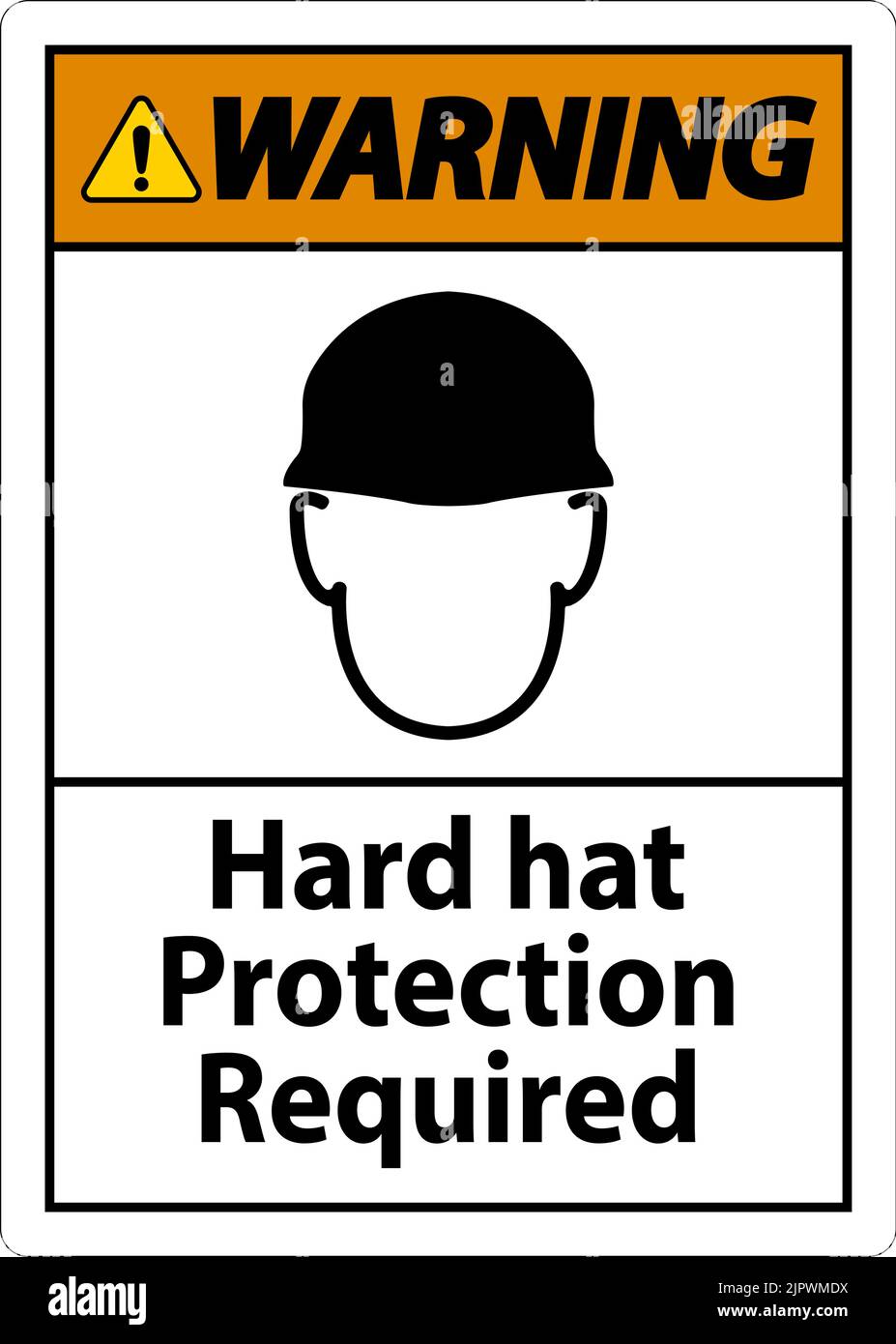 Warning Hard Hat Protection Required Sign On White Background Stock
