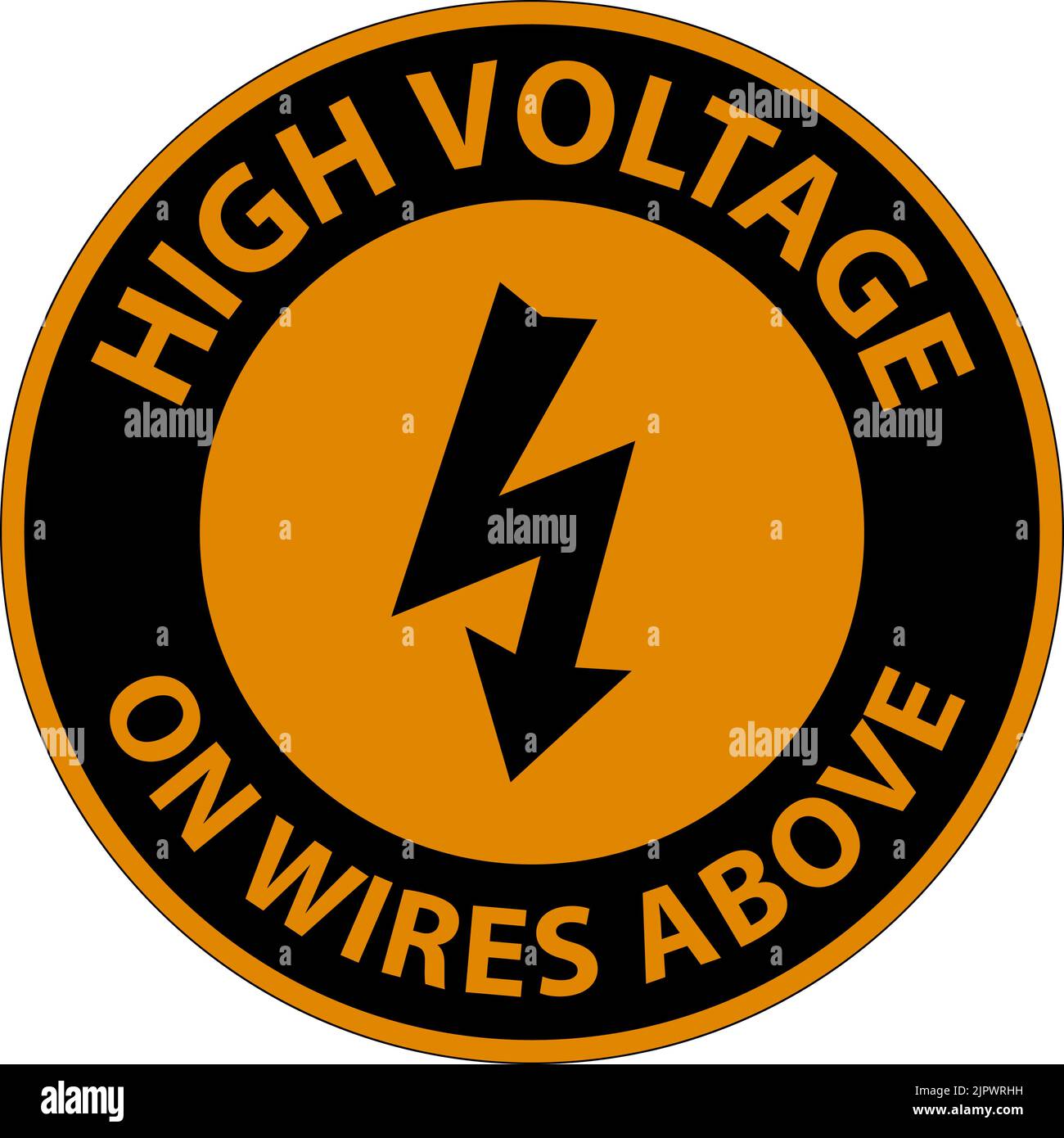 Warning High Voltage On Wires Above Sign On White Background Stock