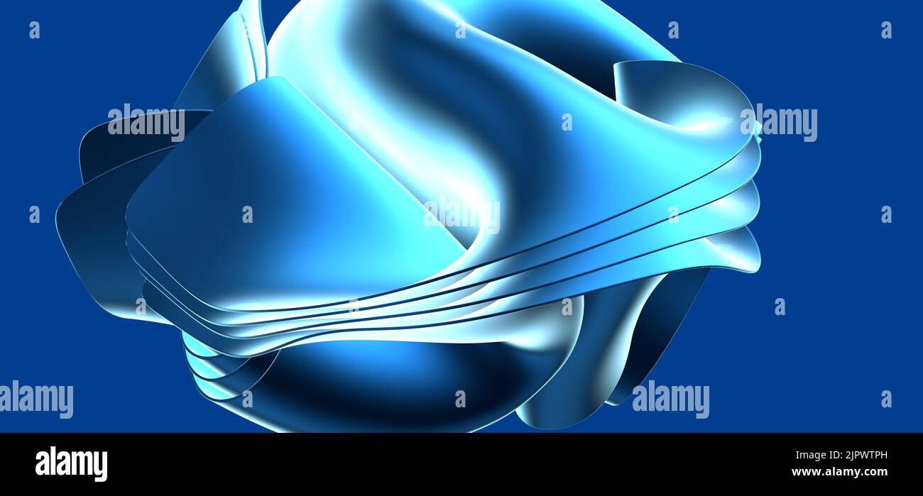A 3D render abstract blue waves cloth in motion on dark blue background ...