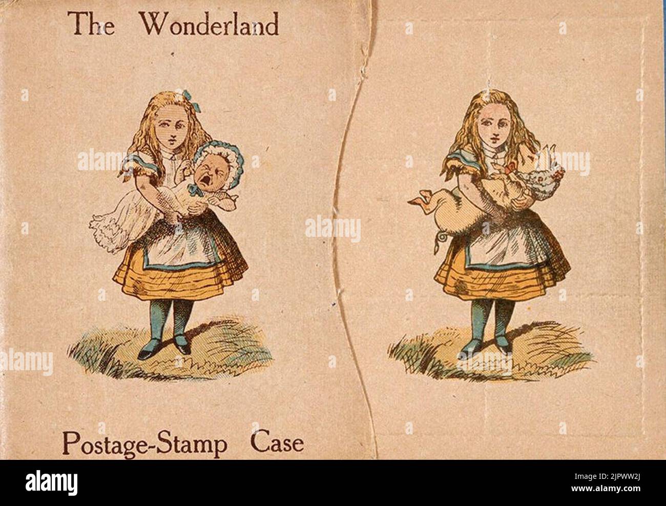 The Wonderland postage stamp case designed by Lewis Carroll Stock Photo