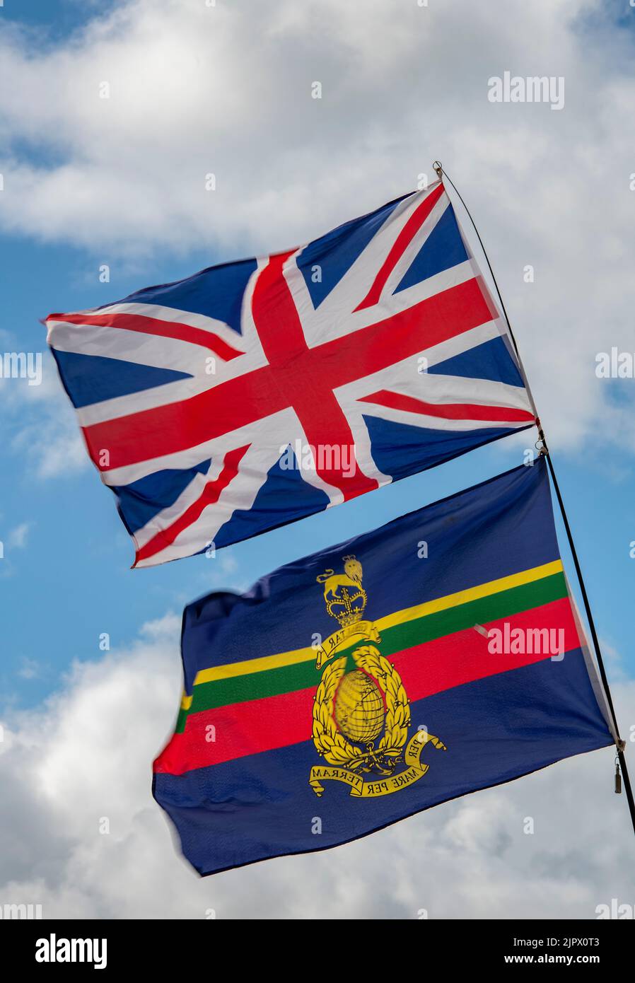 royal-marines-regimental-brigade-badge-on-a-flag-next-to-the-union-jack