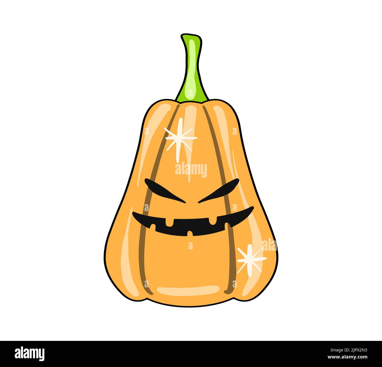 Funny scary halloween pumpkin icon with creepy face. Vector