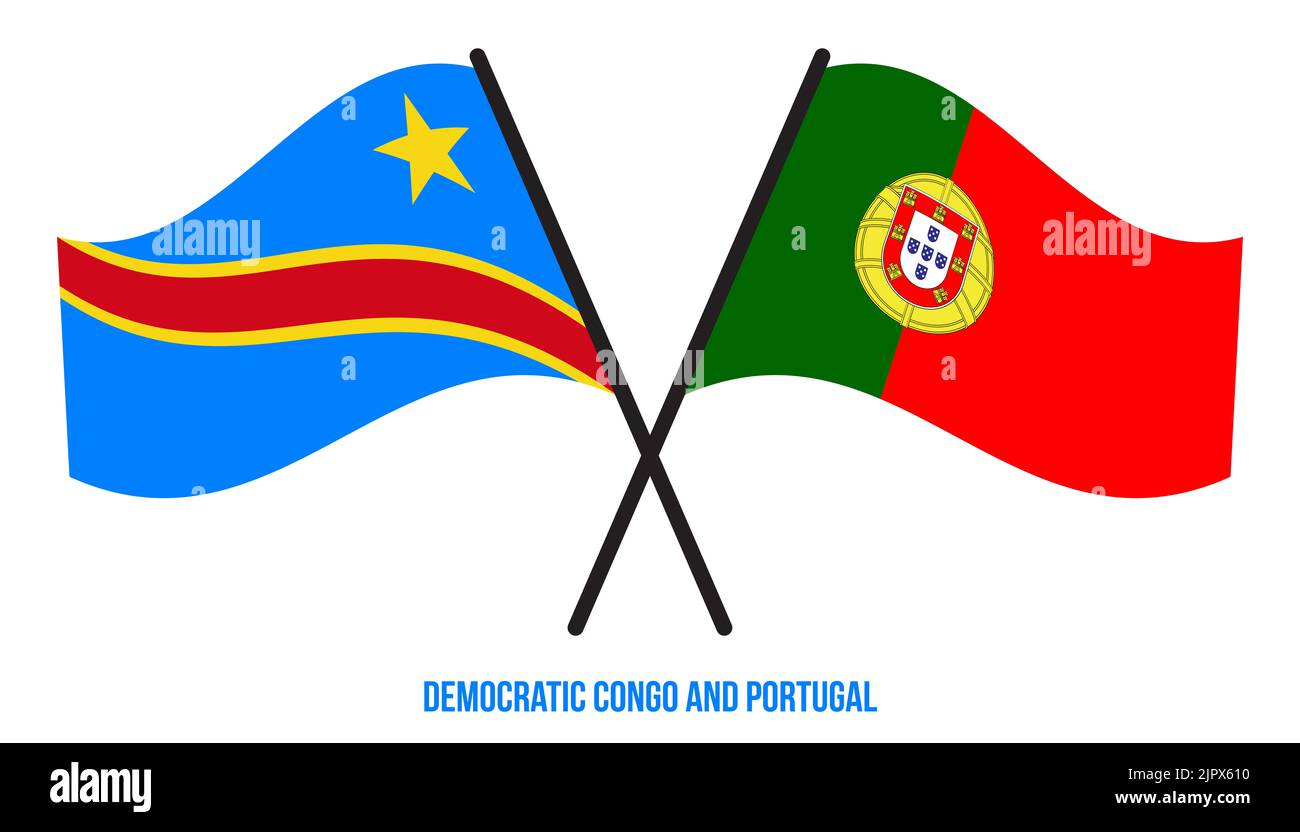 Democratic Congo And Portugal Flags Crossed Waving Flat Style democratic-congo-and-portugal-flags-crossed-waving-flat-style