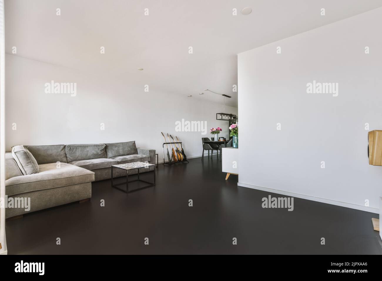 View of Contemporary minimalist style interior design of light studio apartment ...