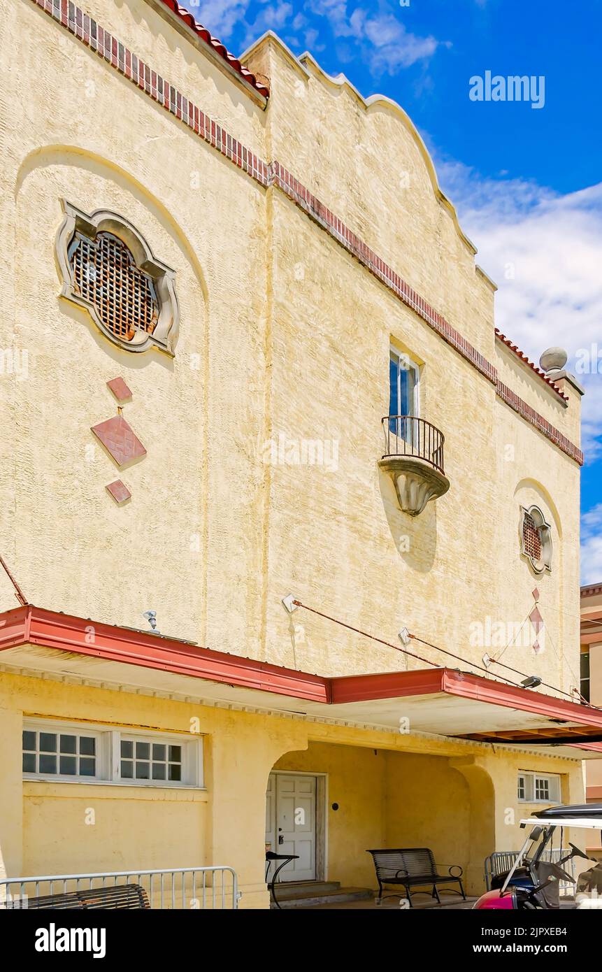 The old A&G Theater is pictured, Aug. 13, 2022, in Bay Saint Louis, Mississippi. The historic theater was built in 1927 in the Spanish Colonial style. Stock Photo