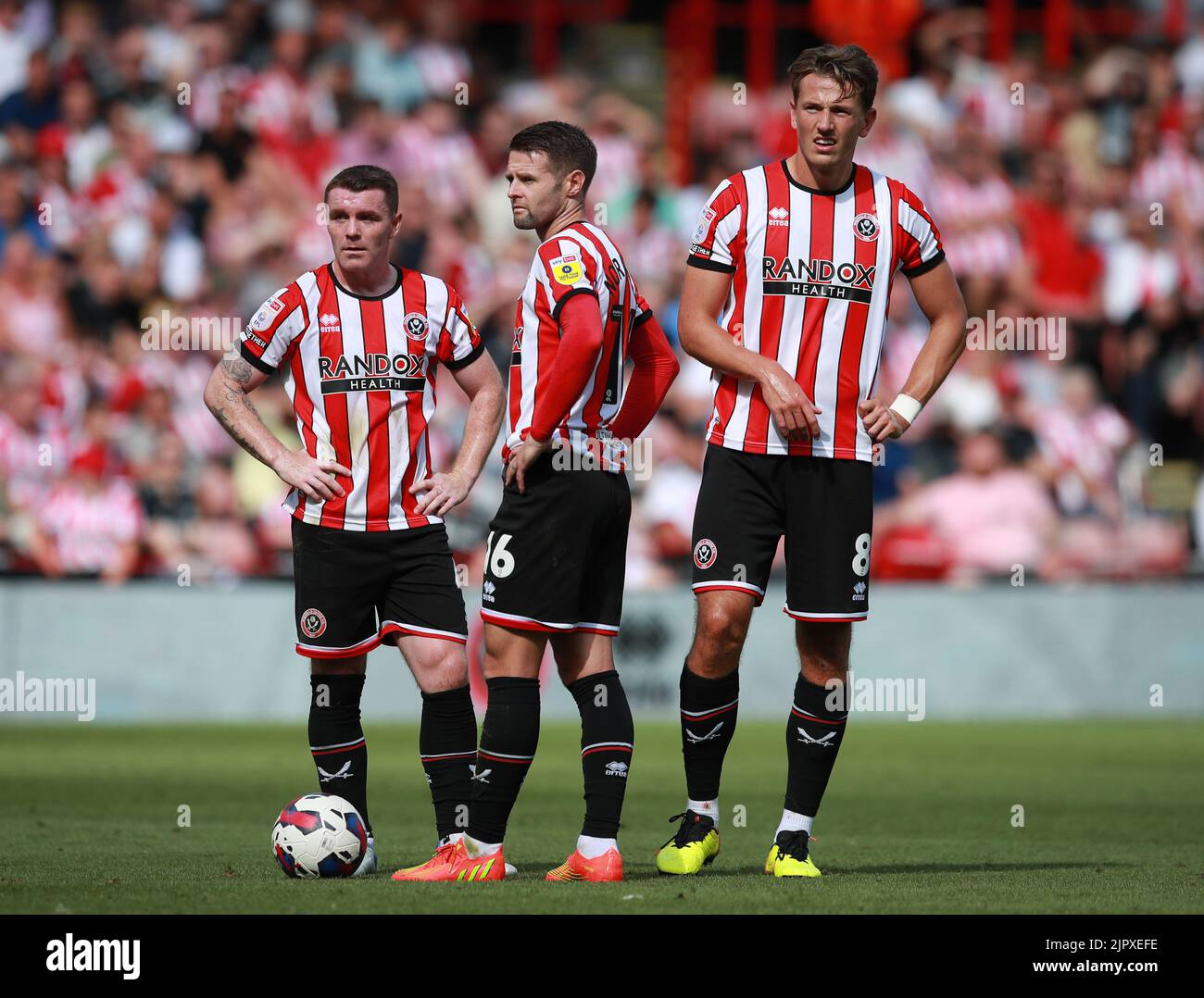 Sheffield, UK. 20th Aug, 2022. John Fleck of Sheffield Utd, Oliver Norwood of Sheffield Utd and Sander Berge of Sheffield Utd during the Sky Bet Championship match at Bramall Lane, Sheffield. Picture credit should read: Simon Bellis/Sportimage Credit: Sportimage/Alamy Live News Stock Photo