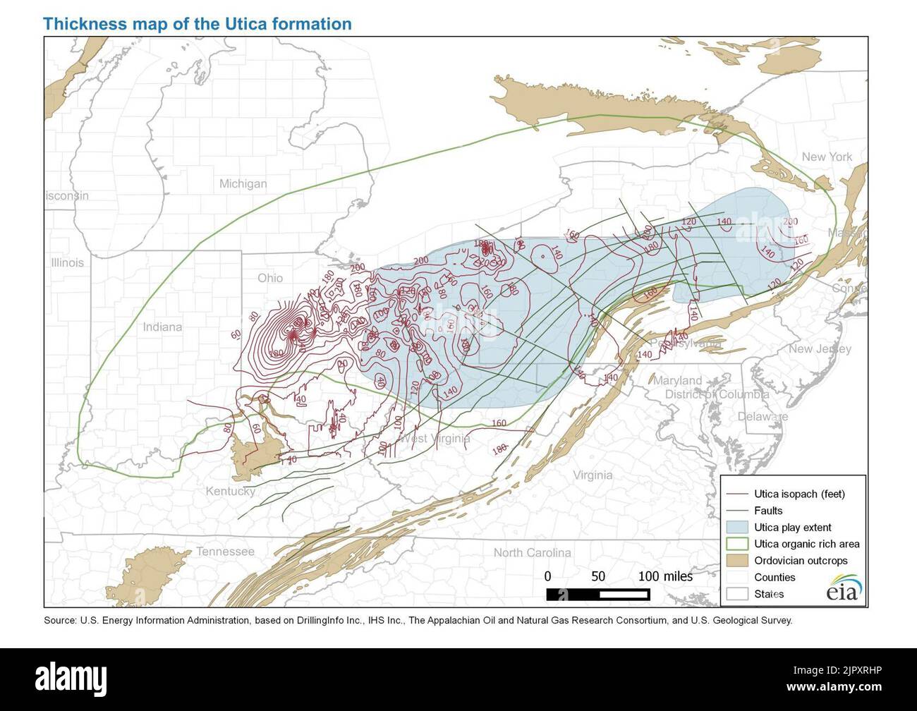 Thickness map of the Utica formation (26191453814) Stock Photo