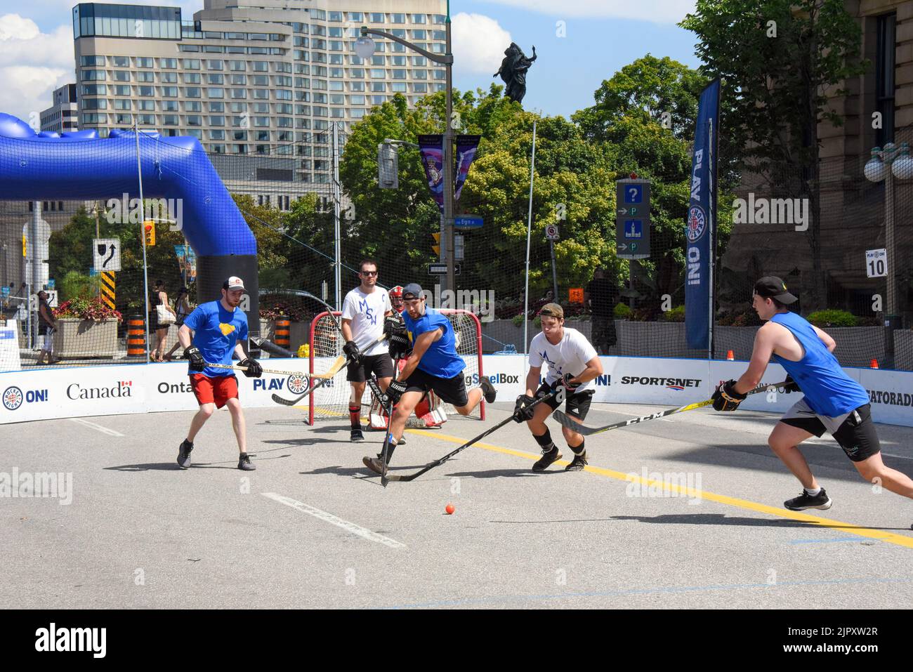 Ottawa, Canada - August 20, 2022: Play On! Canada's largest street hockey festival returns to Ottawa, and this time it is held on Wellington Street in front of Parliament Hill. Stock Photo