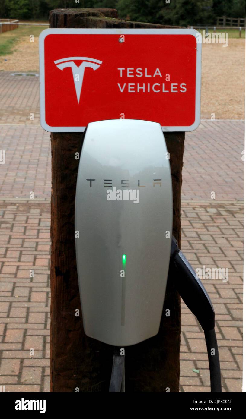 Tesla Vehicles, charging point, for electric cars, vehicles, Norfolk, England Stock Photo Alamy