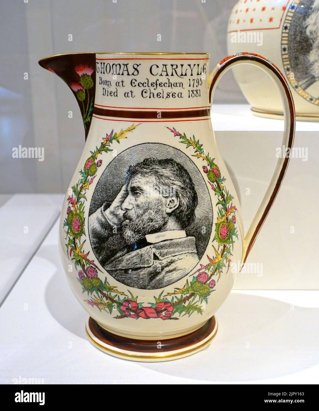 Thomas Carlyle pitcher, Josiah Wedgwood and Sons, Etruria, Staffordshire, England, 1881, glazed earthenware Stock Photo