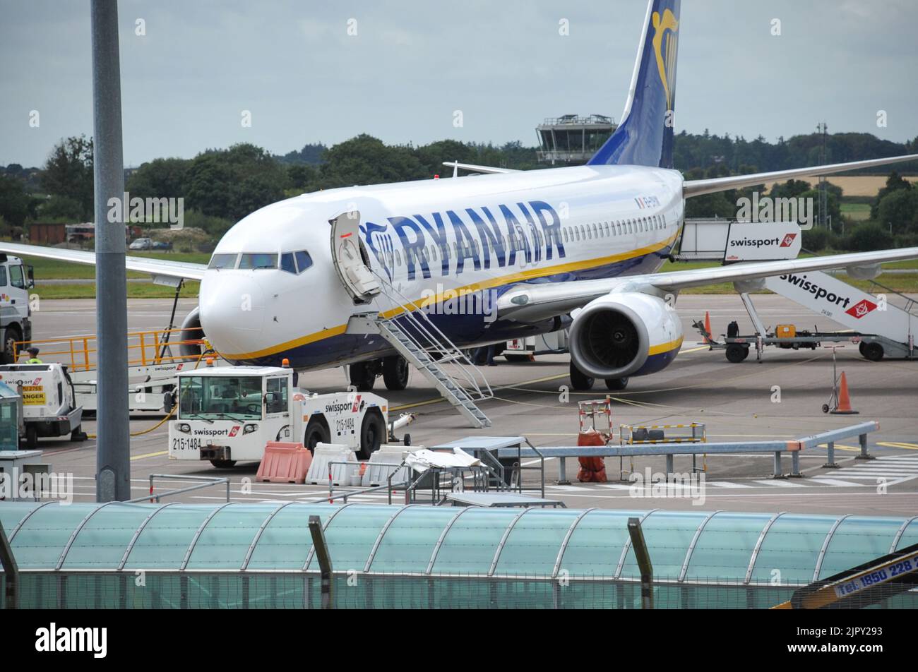 Cork airport. Ireland. Passengers walking into Cork Airport's Rynair