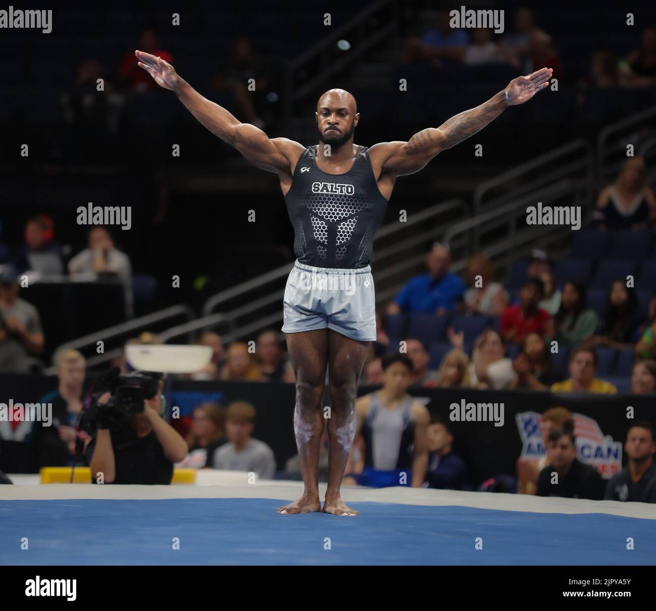August 20, 2022 Donnell Whittenburg of Salto Gymnastics completes his