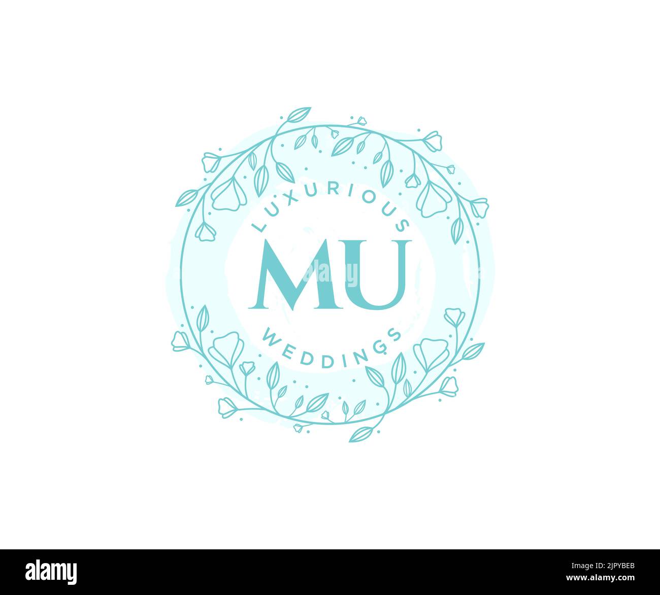 MU Initials letter Wedding monogram logos template, hand drawn modern minimalistic and floral templates for Invitation cards, Save the Date, elegant Stock Vector