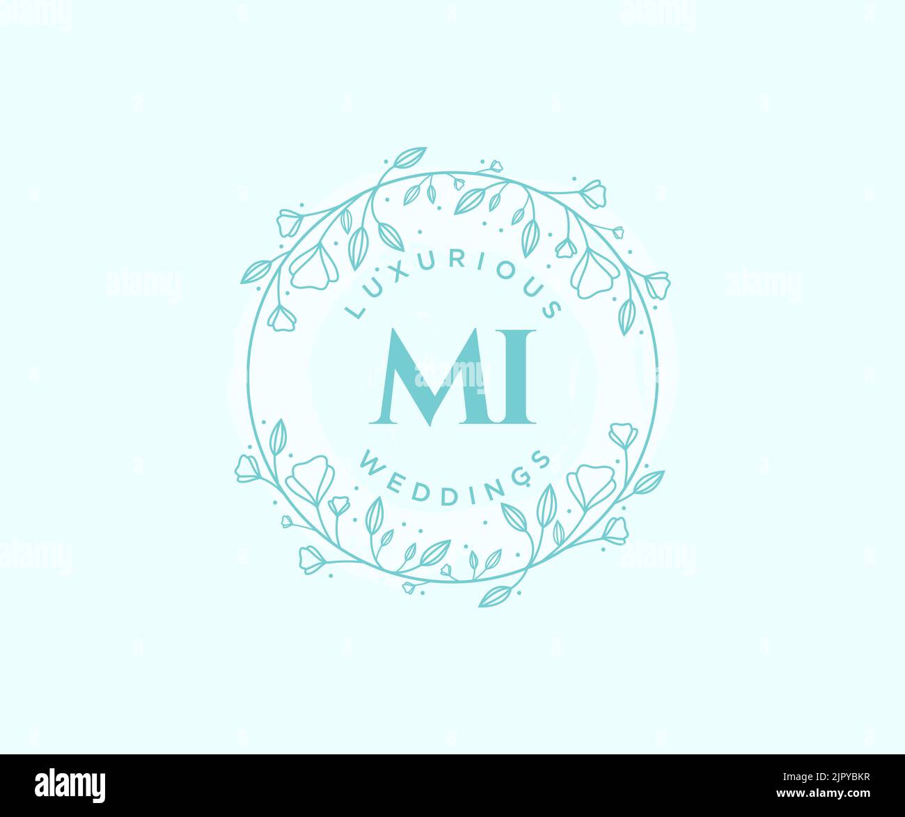 MI Initials letter Wedding monogram logos template, hand drawn modern minimalistic and floral templates for Invitation cards, Save the Date, elegant Stock Vector