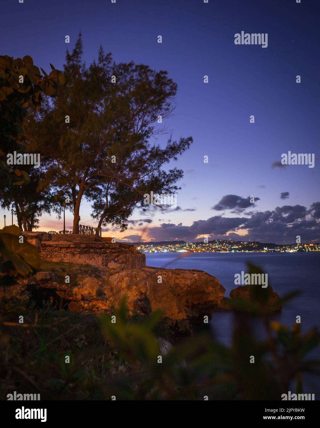 Sunset in the Matanzas bay in the summer with the sun reflected in the ...