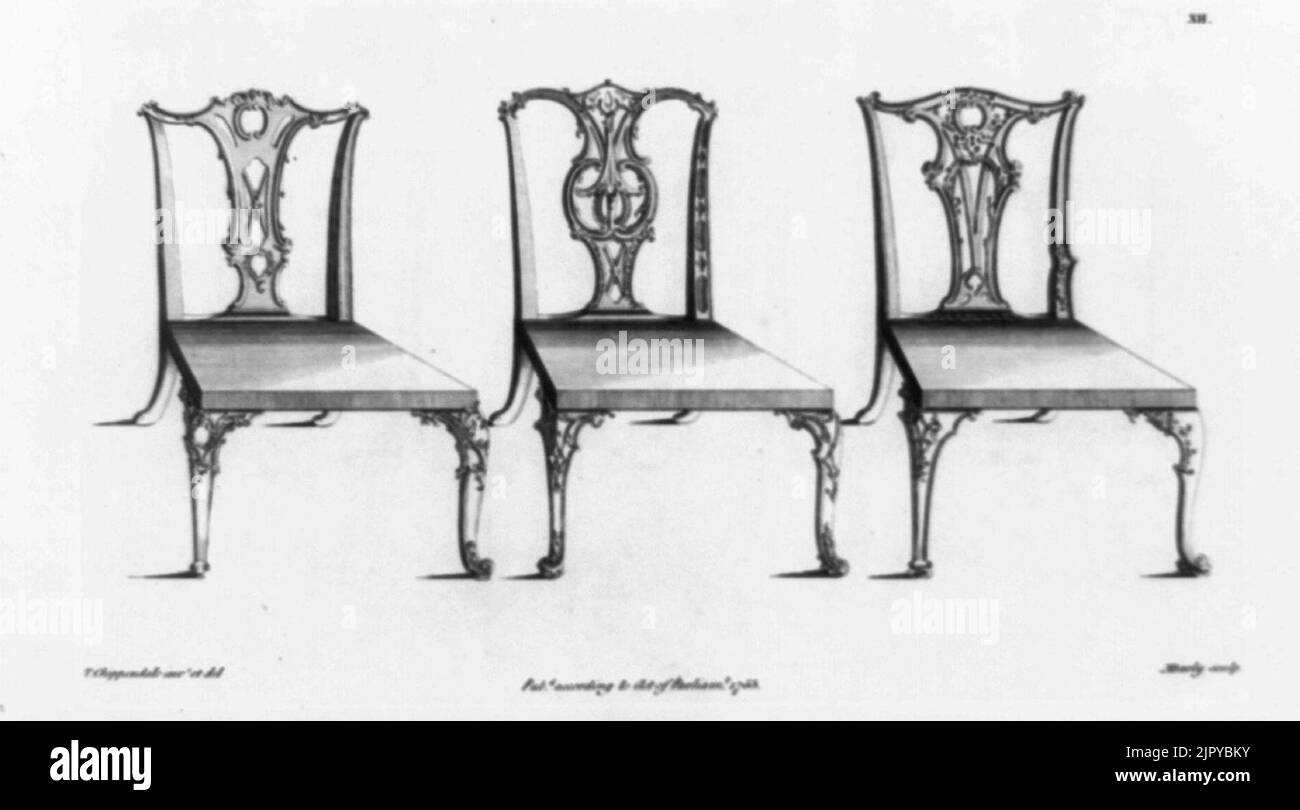 Three Chippendale chairs) M. Darly Stock Photo Alamy