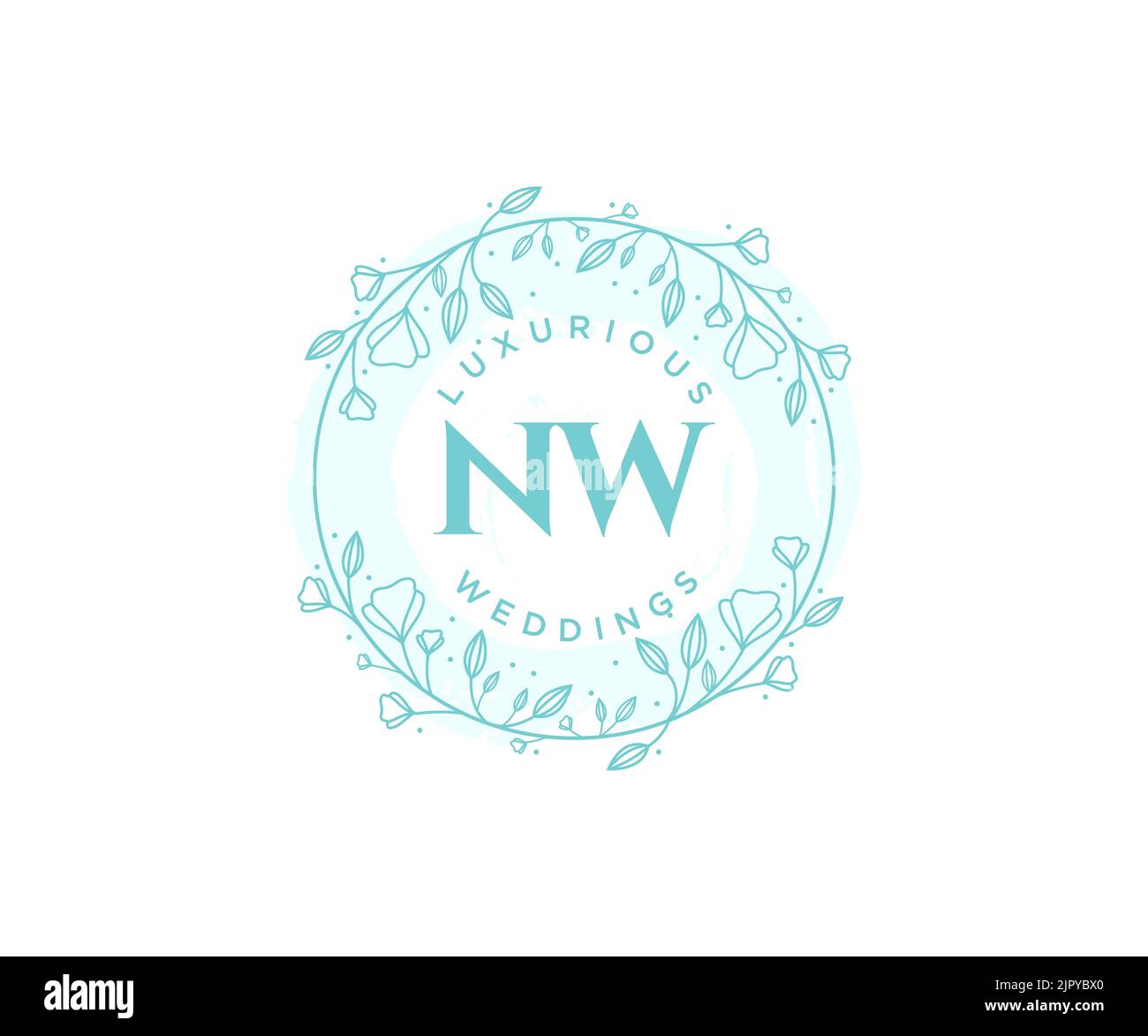 NW Initials letter Wedding monogram logos template, hand drawn modern minimalistic and floral templates for Invitation cards, Save the Date, elegant Stock Vector