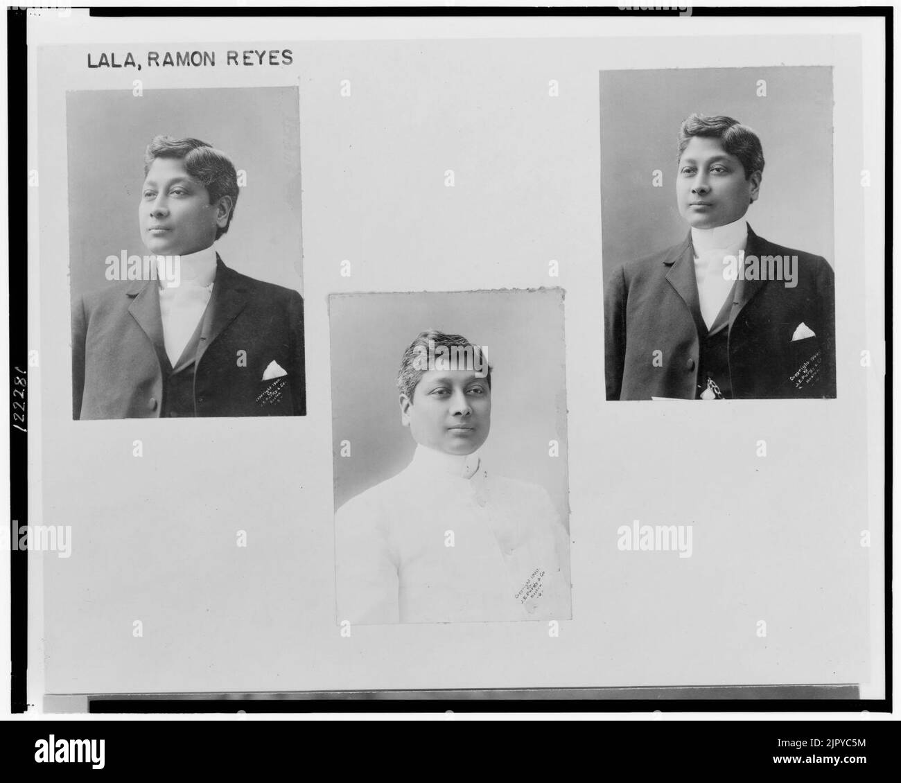 Three headandshoulders photographs of Ramon Reyes Lala, two facing