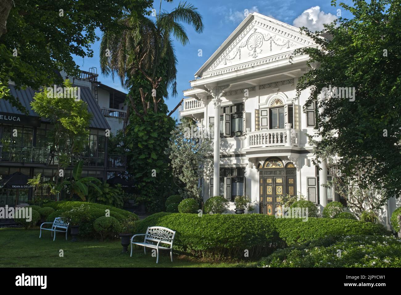 A splendid old Chinese merchant's villa built in Sino-Portuguese or Peranakan style, in Yaowarat Road in the Old Town area of Phuket Town, Thailand Stock Photo