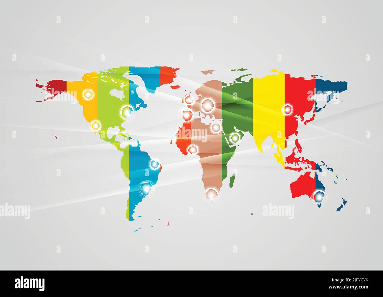 Abstract hi-tech background with colourful earth map. Vector illustration Stock Vector