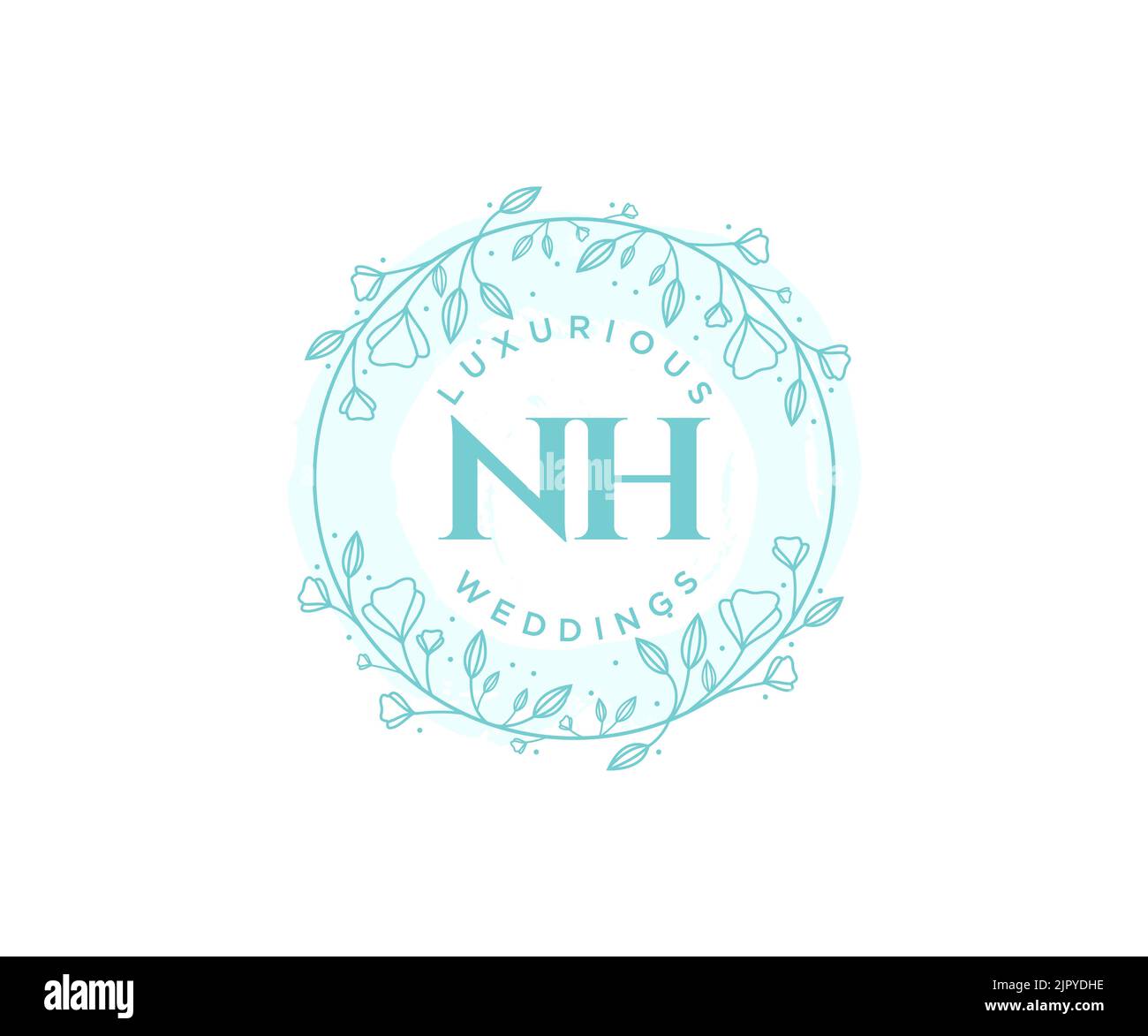 NH Initials letter Wedding monogram logos template, hand drawn modern minimalistic and floral templates for Invitation cards, Save the Date, elegant Stock Vector