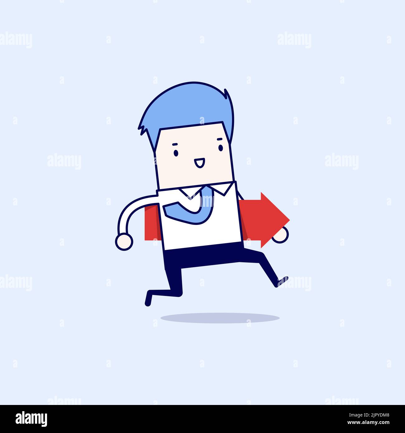 Businessman running and hold red arrow. Cartoon character thin line ...