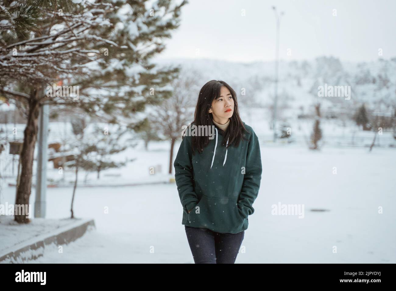 Girl walking alone in snowy hi-res stock photography and images - Alamy