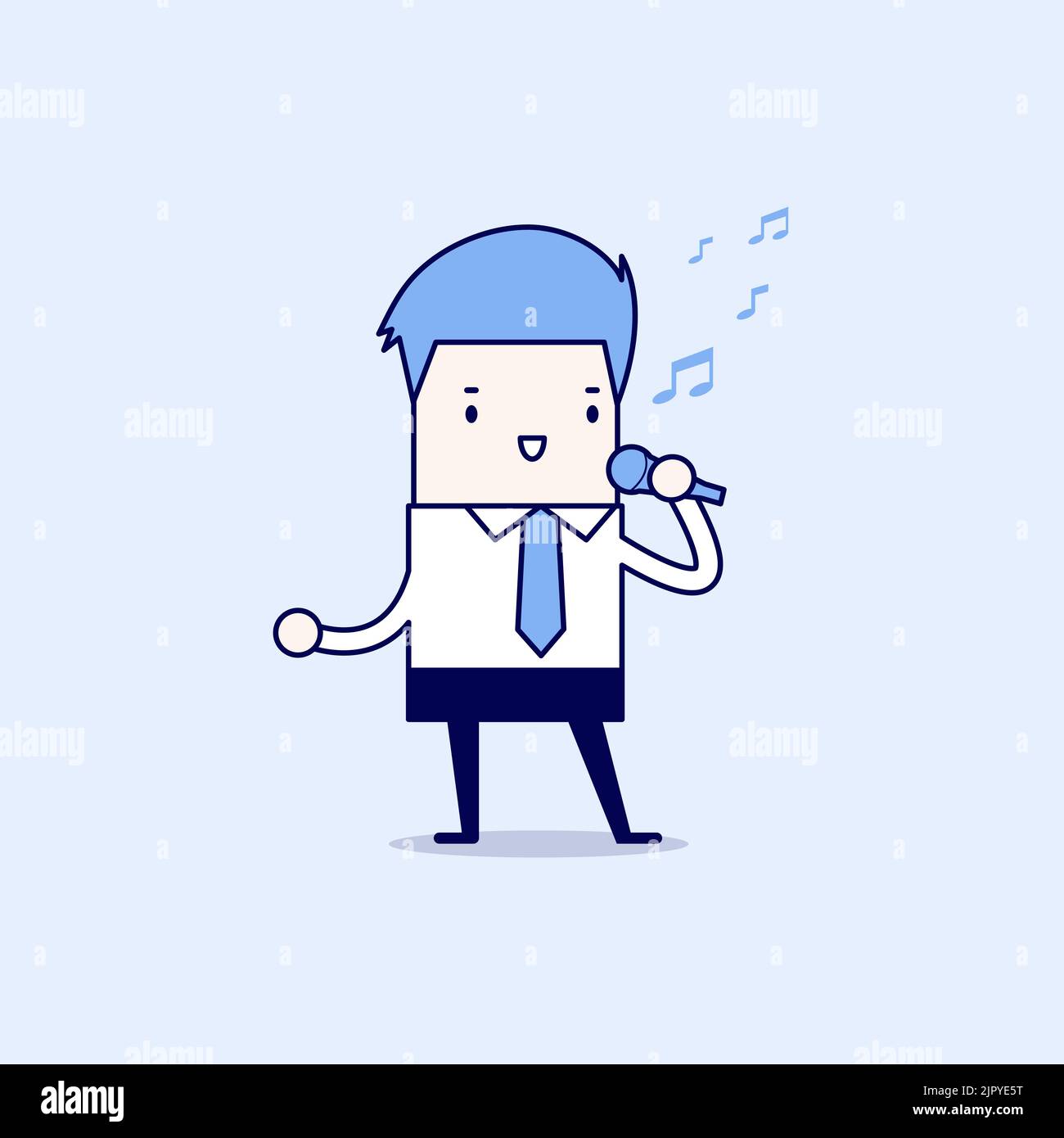 Businessman singing. Cartoon character thin line style vector. Stock Vector