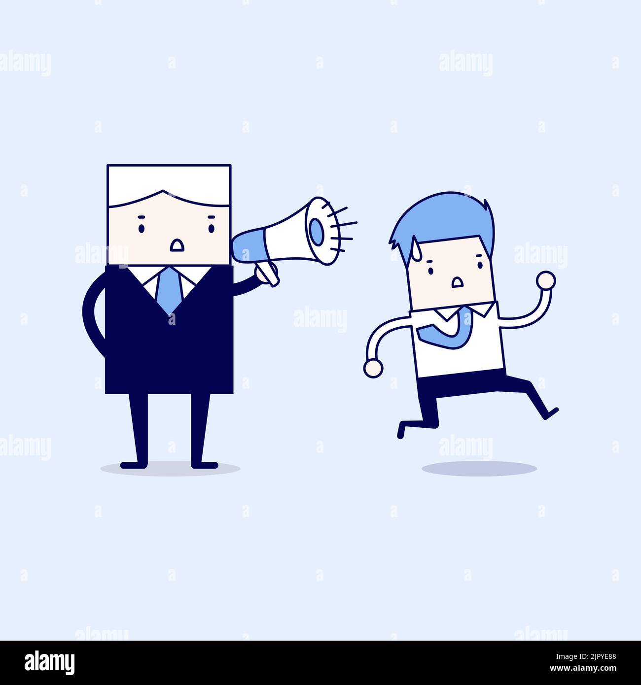 Boss Commanding Officers Into A Megaphone Cartoon Character Thin Line