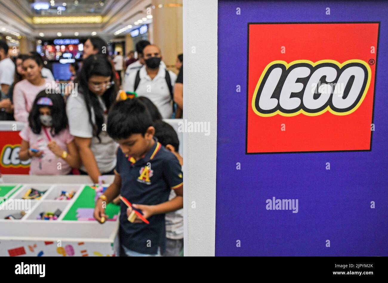 A logo of Lego group is seen at R City mall in Mumbai. Lego group