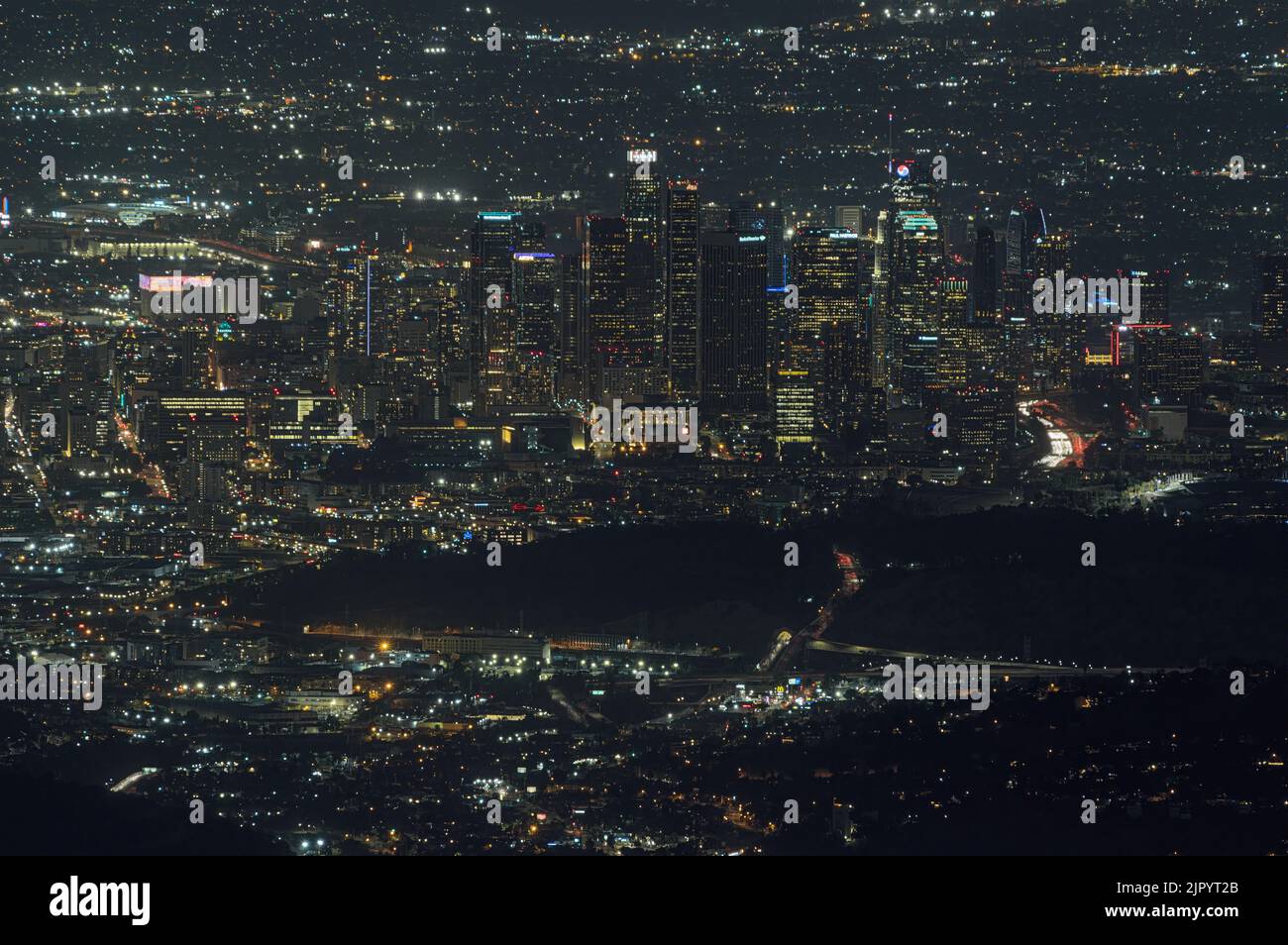 Mont Wilson Observatory, California, USA - August 10, 2022: image of downtown Los Angeles shown at night. Stock Photo