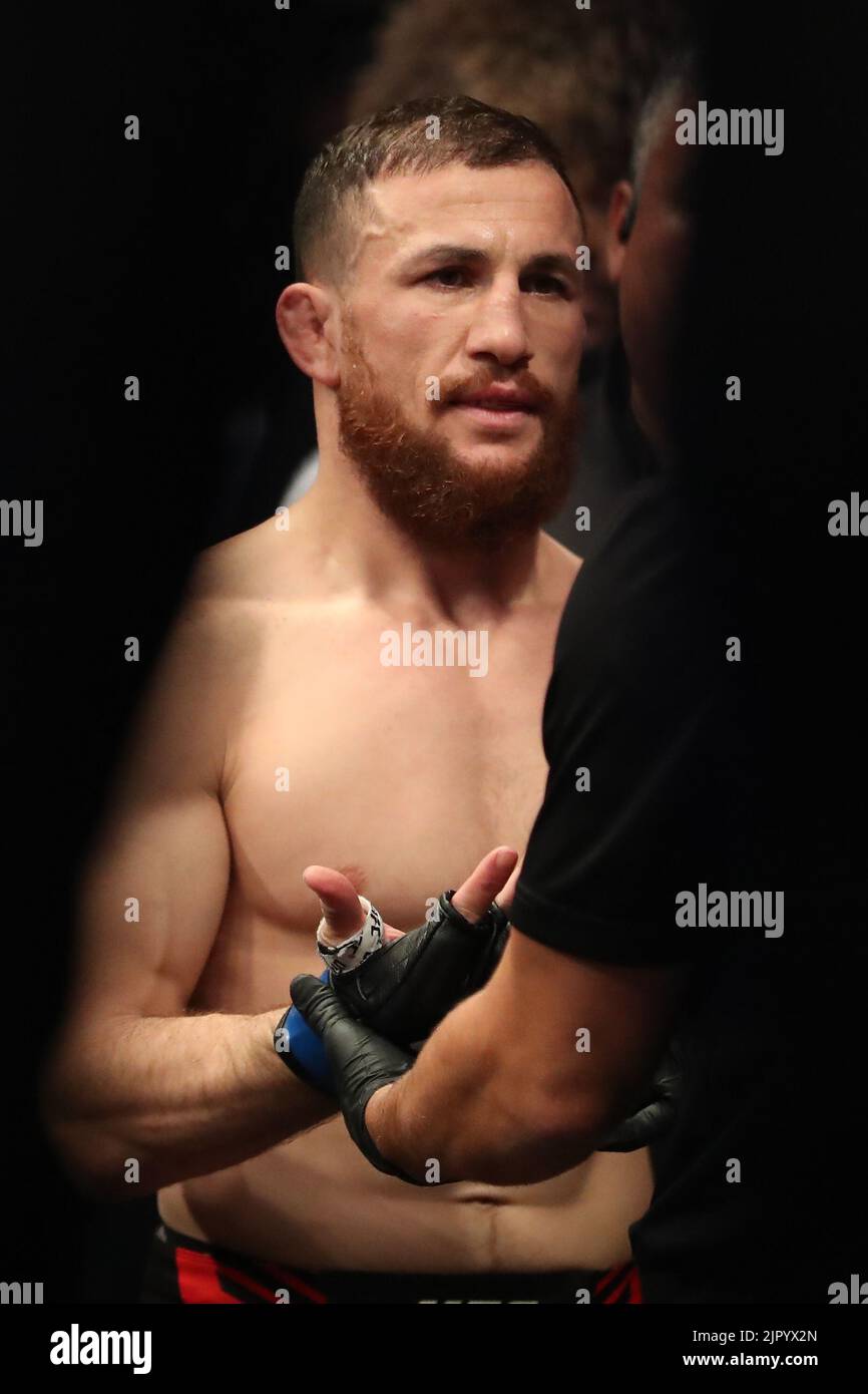 Salt Lake City, United States. 20th Aug, 2022. SALT LAKE CITY, UT - AUGUST 20: Merab Dvalishvili prepares to fight Jose Aldo in their Bantamweight bout during the UFC 278 at the Vivint Arena on August 20, 2022 in Salt Lake City, Utah, United States. (Photo by Alejandro Salazar/PxImages) Credit: Px Images/Alamy Live News Stock Photo
