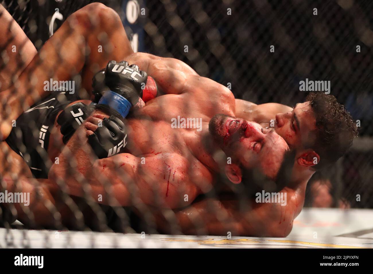 Salt Lake City, United States. 20th Aug, 2022. SALT LAKE CITY, UT - AUGUST 20: (R-L) Paulo Costa controls the body of Luke Rockhold in their Middleweight bout during the UFC 278 at the Vivint Arena on August 20, 2022 in Salt Lake City, Utah, United States. (Photo by Alejandro Salazar/PxImages) Credit: Px Images/Alamy Live News Stock Photo