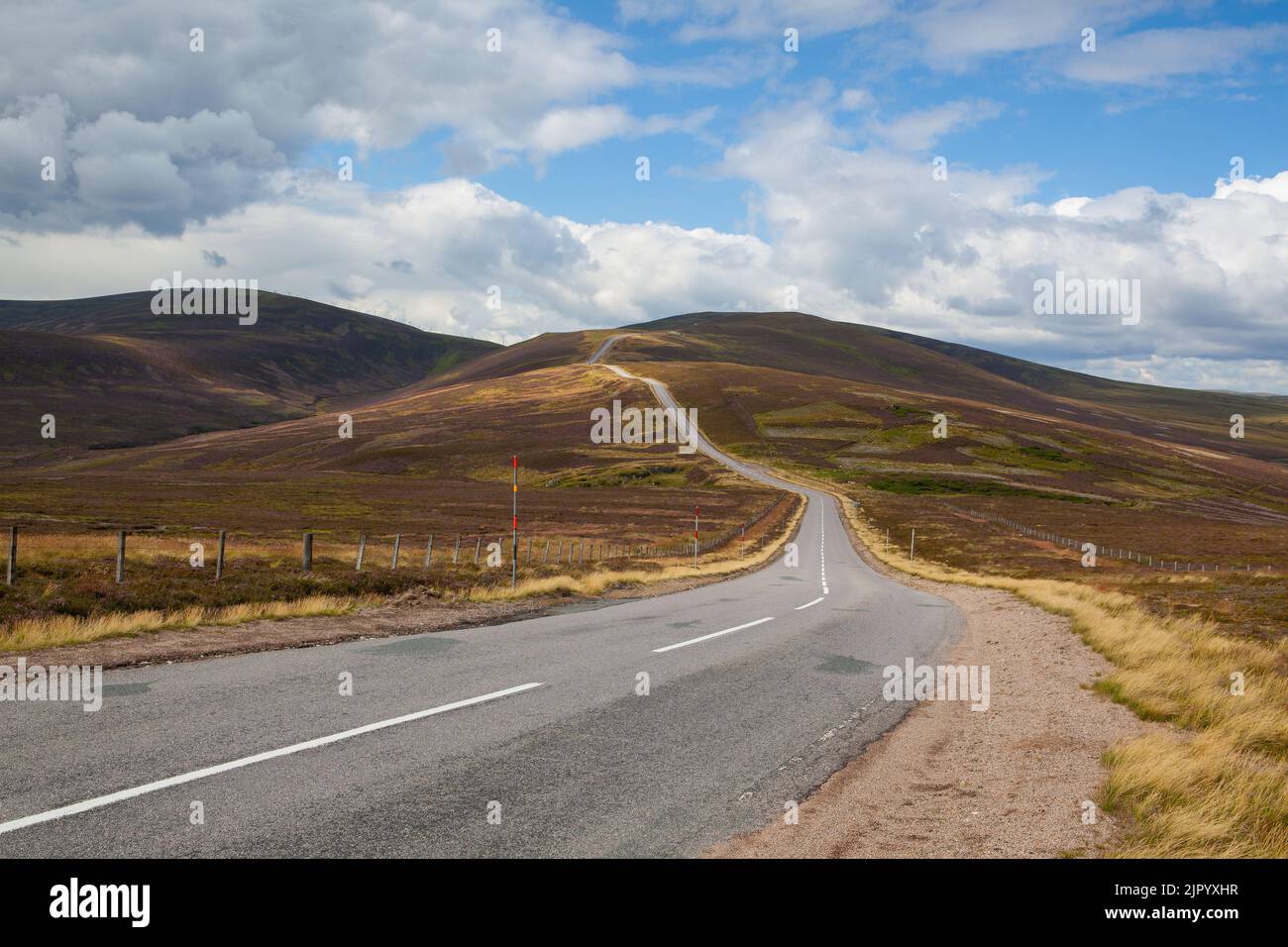 Amazing road in Cairnwell Pass  in the Scottish Highlands, Scotland.Cairnwell Pass is located on the A93 road between Blairgowrie and Braemar. Stock Photo
